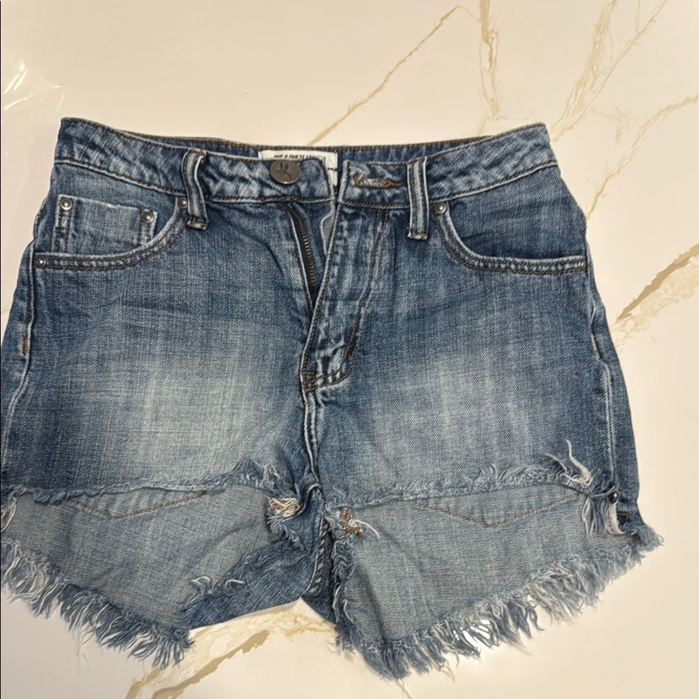 One Teaspoon Blue Jean Shorts High-Waisted Distressed